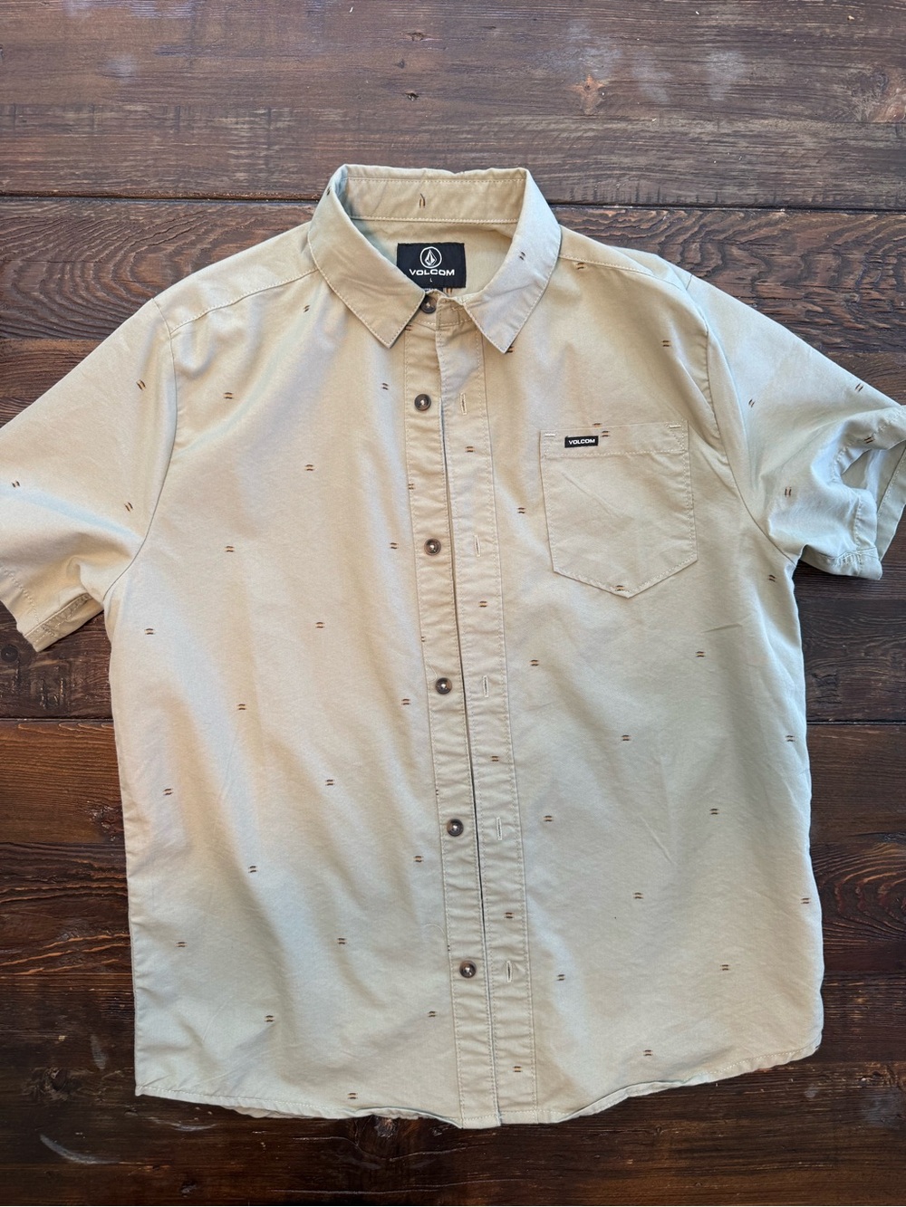 Volcom Boy's Short-Sleeve Button-Down Shirt in Khaki